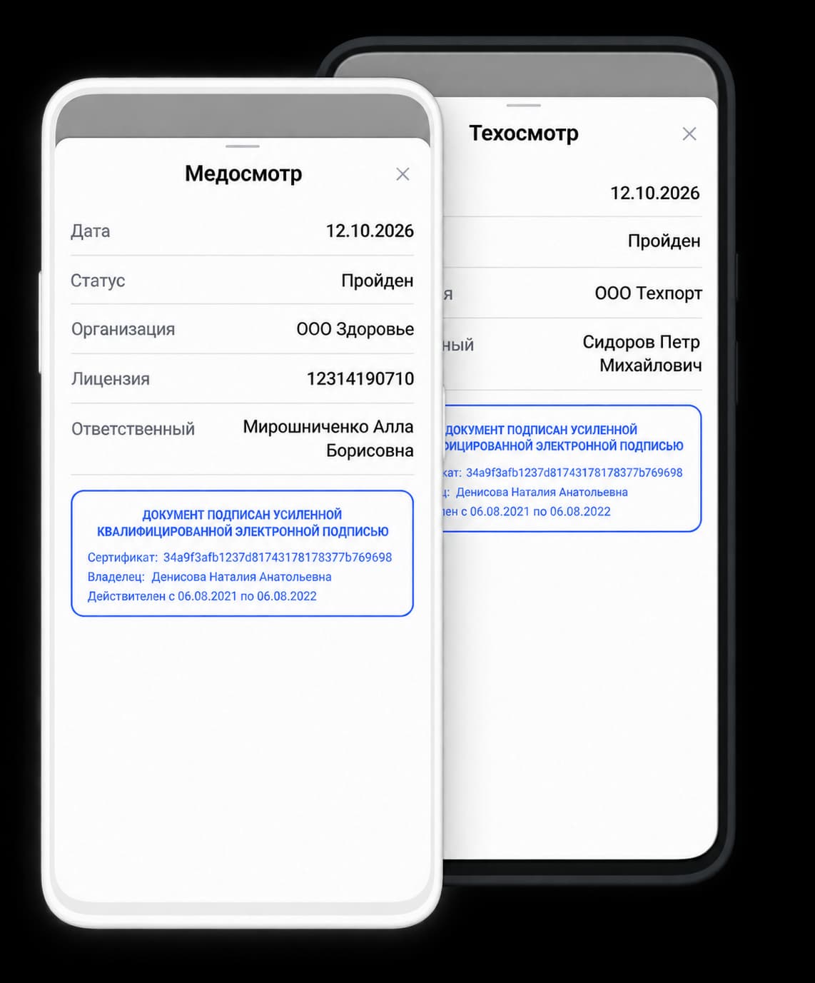 Медицинский и технический осмотры в приложении